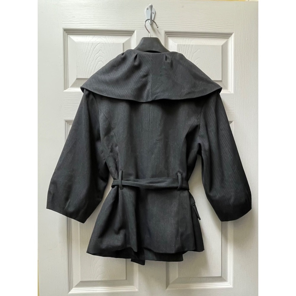 Kenneth Cole New York Womens Sz 10 Gray Shawl Neck Belted Double Breasted Jacket - Picture 7 of 16